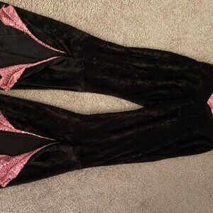 Black Velvet and Pink Sequin Pants stretch wide leg pants